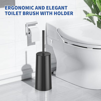 Toilet Brush and Holder, Toilet Brush Stainless Steel, Toilet Bowl Brush for Bathroom Toilet-Ergonomic, Elegant,Durable (Black)