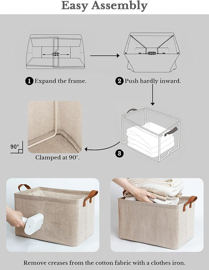 StorageWorks Storage Bins, Fabric Storage Bins for Shelves, Large Storage Baskets with Metal Frame, Closet Baskets and Bins with Handles, Brown and Beige, 2-Pack