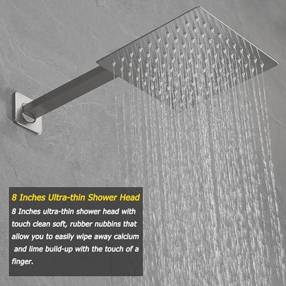 Brushed Nickel Shower System Brass Bathroom Luxury Rain Mixer Shower Combo Set Wall Mounted Rainfall Shower Head System Shower Faucet Rough-in Valve Body and Trim Included