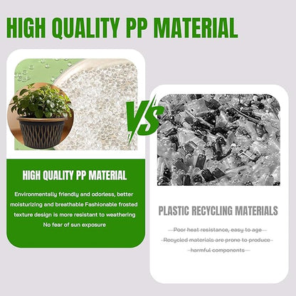 4 Pack 10 Inch Retro Plant Pots, Vintage Striped Flower Pots with Drainage Hole & Saucer, Large Plastic Planters for Indoor and Outdoor Plants, Decorative Garden Pots(Gold)