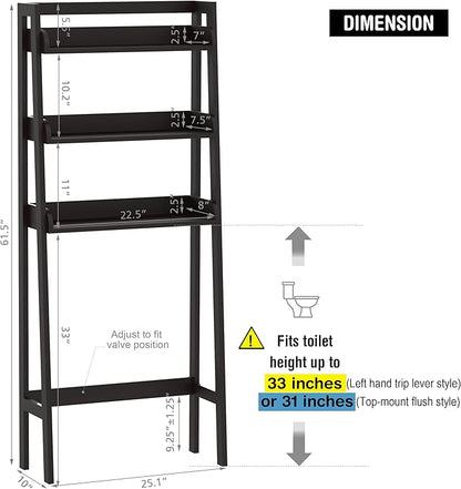 UTEX Over The Toilet Storage, 3-Tier Bathroom Shelves Over Toilet, Behind Toilet Bathroom Organizer (Espresso)