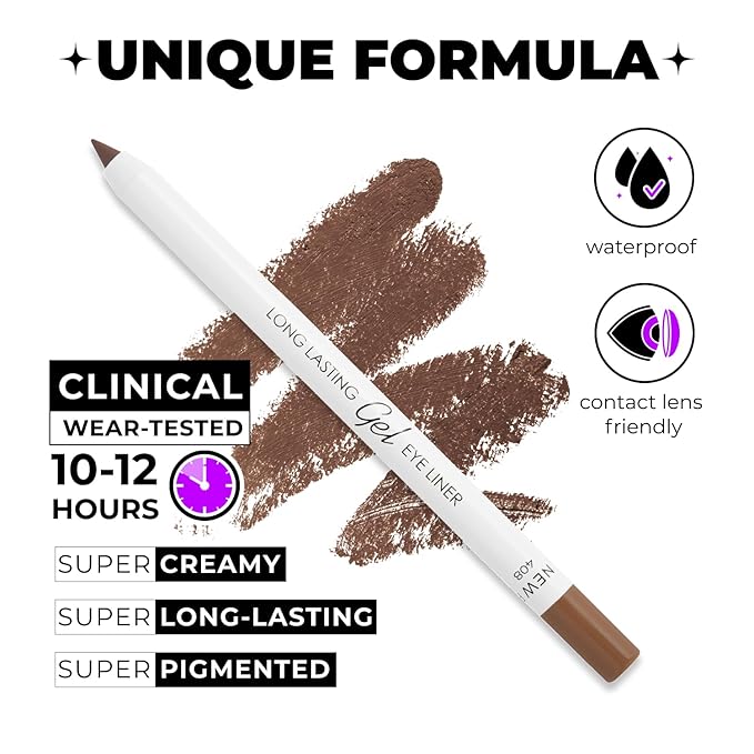 Brown Green Eyeliner, Ultra Long Lasting Gel Eyeliner Pencil, Waterproof Eye Liner, Smudge Proof, Creamy Eye Pencil, Sweat Proof Makeup, Highly-Pigmented (408 Shade)