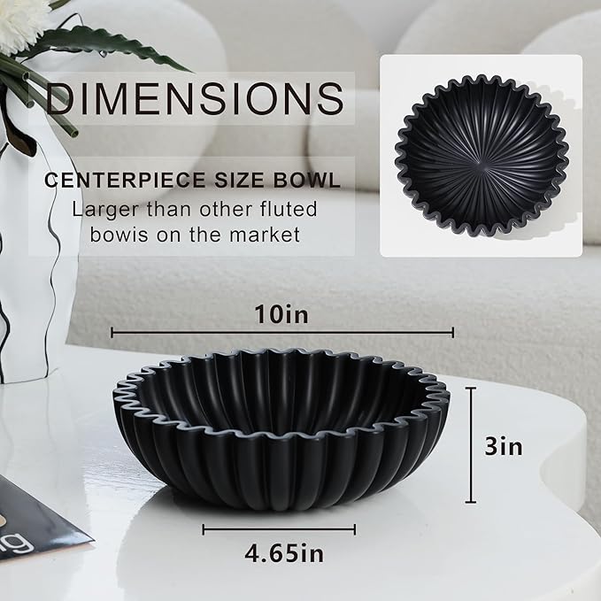 Black Decorative Bowl for Kitchen Counter - Modern Fruit Bowl with, Catch All Bowl for Keys, Entryway Table, and Home Decor