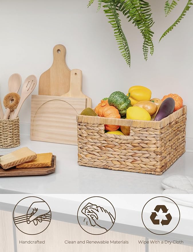 StorageWorks Wicker Storage Basket, Large and Small Baskets, Water Hyacinth Basket for Organizing, Decorative Water Hyacinth Storage Baskets, Set of 2