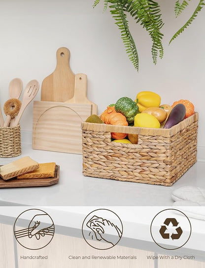 StorageWorks Wicker Storage Basket, Large and Small Baskets, Water Hyacinth Basket for Organizing, Decorative Water Hyacinth Storage Baskets, Set of 2