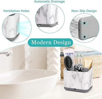 Toothbrush Holders for Bathrooms, Tooth Brush Holder for Bathroom Countertop Organizer, Kids Electric Toothbrush and Toothpaste Holder (Grey Marble Grain)