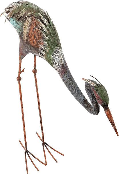 Alpine Corporation 30" Tall Outdoor Rustic Metal Bowing Crane Statue Yard Art Decoration