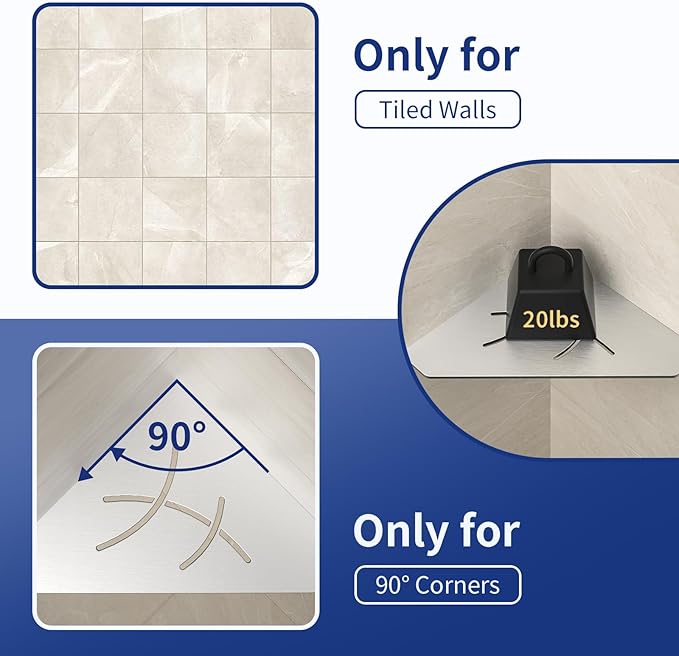 Corner Shower Shelf 10" Brushed 304 Stainless Steel Pentagonal Corner Shelves Recessed Bathroom Shower Shelf 2 Pack, No Drilling Needed