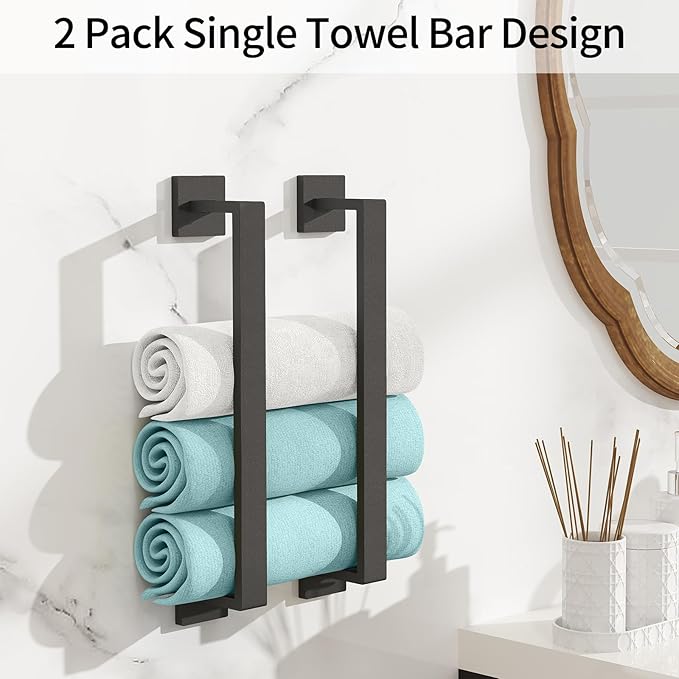 Bathroom Towel Bar,16 Inch Towel Racks for Bathroom Wall Mounted,Stainless Steel Towel Rail Hanger for Wall,Matte Black Towel Holder for Wall, Kitchen(2 Pack)