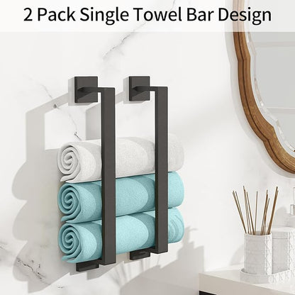 Bathroom Towel Bar,16 Inch Towel Racks for Bathroom Wall Mounted,Stainless Steel Towel Rail Hanger for Wall,Matte Black Towel Holder for Wall, Kitchen(2 Pack)