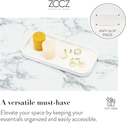 ZCCZ White Bathroom Accessories Set 6 Pieces - Toothbrush Holder, Lotion Dispenser, Qtip Container, Vanity Tray, Tumbler - Countertop Organizer for Bathrooms - Elegant and Functional Décor Set