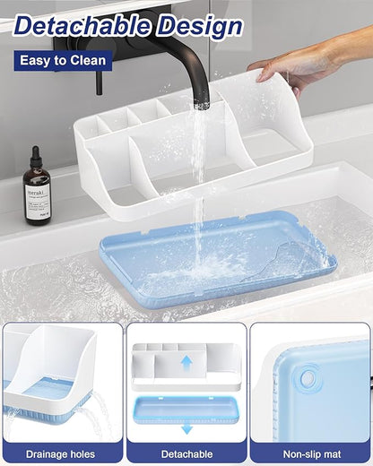 Bathroom Counter Organizer and Storage, 7 Slots Detachable Toothbrush Holders for Bathrooms, Anti-Slip Electric Toothbrush and Toothpaste Holder Countertop Vanity Organizer Accessories for Adults Kids