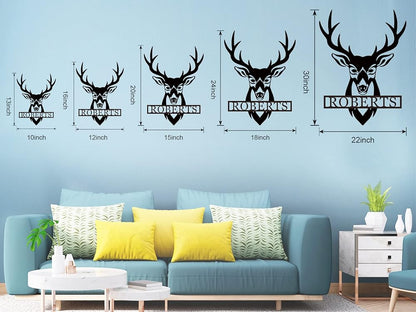 Personalized Deer Head Metal Sign | Christmas Deer | Custom Metal Deer Sign | Deer Antlers Sign | Outdoor Wall Decor | Last Name Sign | Deer Monogram | Wall Decor Rustic Home | Housewarming Gifts