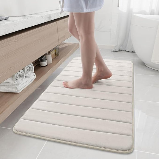 Buganda Memory Foam Bath Mat, 47" x 24", Ultra Soft and Non-Slip Bathroom Rugs, Water Absorbent and Machine Washable Bath Rug Runner for Bathroom, Shower, and Tub, Cream