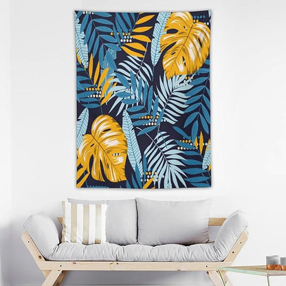 ICMOLYYENLO Palm Leaf Tapestry Wall Hanging, Tropical Leaves Plant Jungle Green Hawaiian Art Home Decor for Guest Bedroom Living Room Dormitory 60x80 Inch