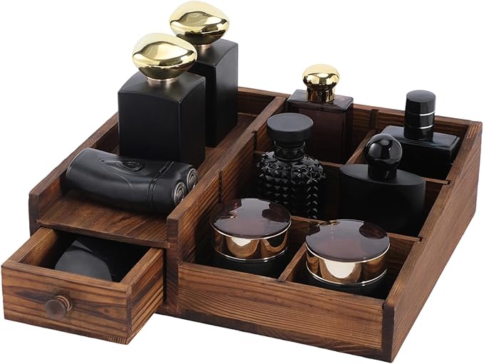 Organizer for Men,Bathroom Countertop Organizers,Perfume Organizer,Cologne Organizers,Bathroom Storage,Restroom Organization,Perfume Stand,GIFS for Men,Adjustable Partition(Bourbon Brown)