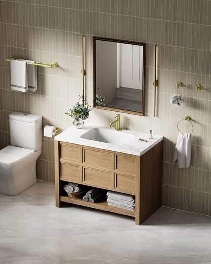 Brushed Gold Bathroom Accessories Set, SUS304 Stainless Steel 5 Pieces Bathroom Hardware Set, 24" Double Bath Towel Bar Set, 2 Towel Hooks, Toilet Paper Holder, Towel Racks for Bathroom Wall Mounted