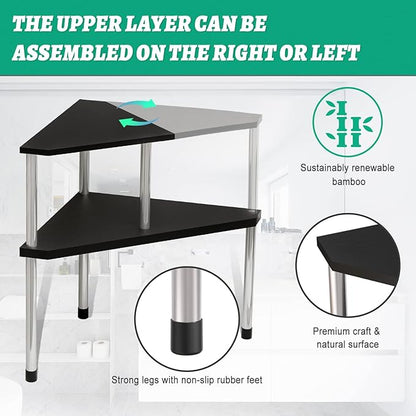 Weenson Bathroom Counter Organizer Over Sink for Toiletries, Makeup, Kitchen Countertop Organizer Spice Rack for Salt, 2-Tier Corner Counter Shelf for Coffee Area Storage Dresser Table(Black)
