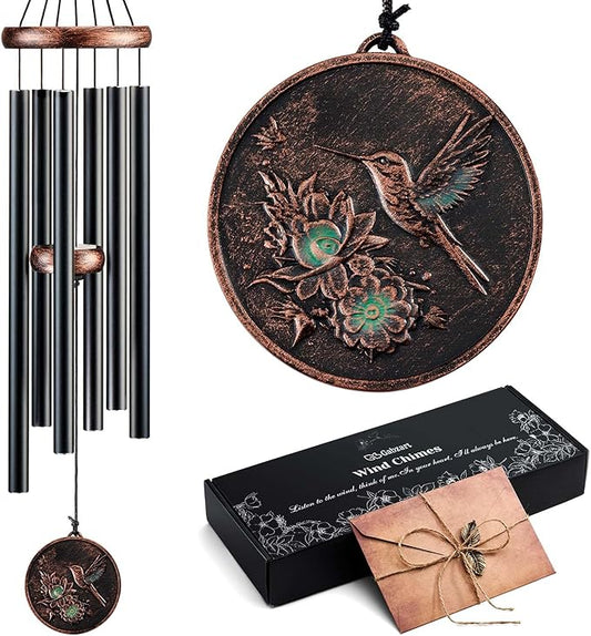 Wind Chimes for Outside, Hummingbird Deep Tone Vintage Wind Chime Outdoor Clearance, Sympathy/Memorial/Festivals/Birthday Gift for Mom Dad Grandma, Home Garden Patio Decor (32" Hummingbird)