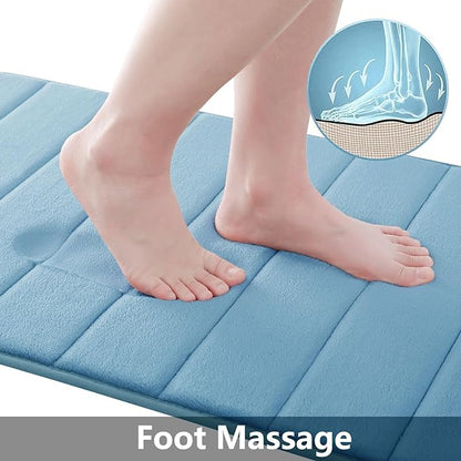 Buganda Memory Foam Bath Mat, 47" x 17", Ultra Soft and Non-Slip Bathroom Rugs, Water Absorbent and Machine Washable Bath Rug Runner for Bathroom, Shower, and Tub, Blue