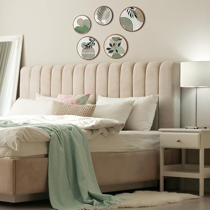 Qunclay 5 Pcs Wall Art Decor Wooden Living Room Wall Decor Bohemian Hanging Farmhouse Geometric 10'' and 8'' Aesthetic Wood Minimalist Posters for Bedroom(Greenery)