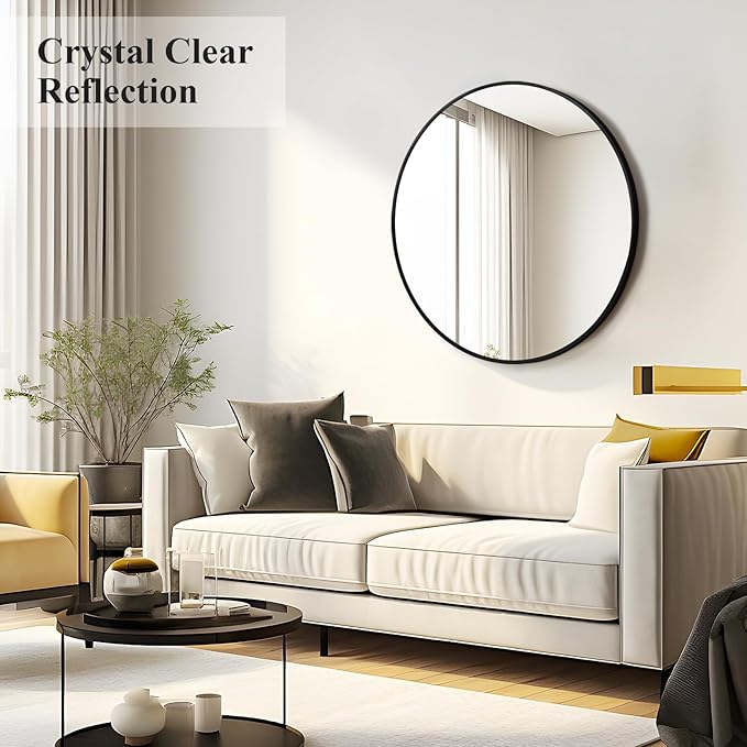 Fabuday Large Black Circle Mirror 36 Inch - Big Wall Round Mirror for Bathroom, Living Room, Bedroom, Hallyway, Matte Frame Metal Mirrors