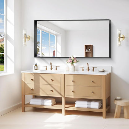 Black Bathroom Mirror, 24x48 Inch Rectangular Framed Mirror, Large Wall Mounted Bathroom Vanity Mirror Over Sink for Bedroom,Restroom, Living Room, Hangs Vertically or Horizontally