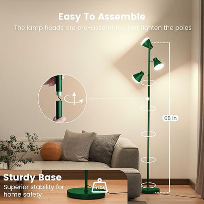 36W LED Tree Floor Lamp, Dimmable Tall Standing Lamp with Remote & Touch Control, 4 Color Temperatures Bright Floor Lamp, 3 Rotatable Light Modern Floor Lamps (Green)