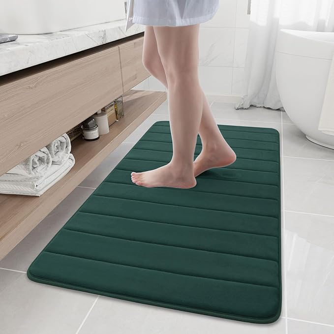 Buganda Memory Foam Bath Mat, 47" x 24", Ultra Soft and Non-Slip Bathroom Rugs, Water Absorbent and Machine Washable Bath Rug Runner for Bathroom, Shower, and Tub, Dark Green