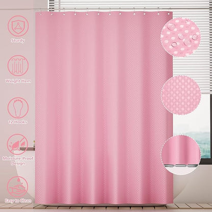 Bathroom Accessories Set - 25PC Pink Bathroom Set, Bathroom Set with Shower Curtain and Rugs, Pink Shower Curtain Set, Toilet Brush, Bathroom Trash Can