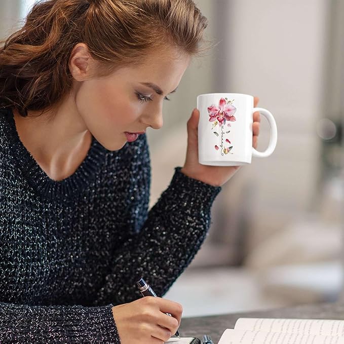 Novelty Coffee Cup With Orchid Design, Personalized Name Flower Accent Mug, Custom Orchid Flower Ceramic Cup 11oz 15oz, Customized Flower Lover Mug, Gift For Family Member