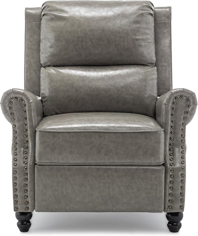 UIXE Pushback Recliner Chairs Set of 2, Faux Leather Armchair Push Back Accent Chair for Living Room, Rivet Trim Club Arm Chair Overstuffed Home Theater Single Sofa Reading Seat with Footrest - Gray