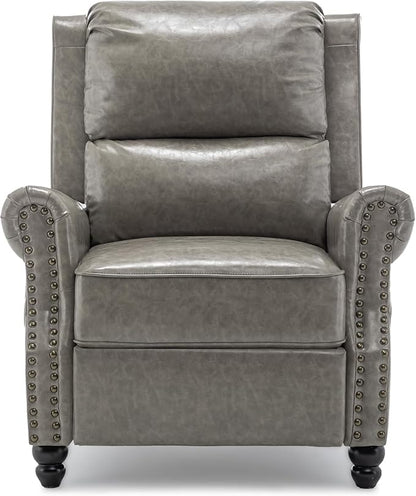 UIXE Pushback Recliner Chairs Set of 2, Faux Leather Armchair Push Back Accent Chair for Living Room, Rivet Trim Club Arm Chair Overstuffed Home Theater Single Sofa Reading Seat with Footrest - Gray