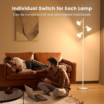 36W LED Tree Floor Lamp, Dimmable Tall Standing Lamp with Remote & Touch Control, 4 Color Temperatures Bright Floor Lamp, 3 Rotatable Light Modern Floor Lamps (White)