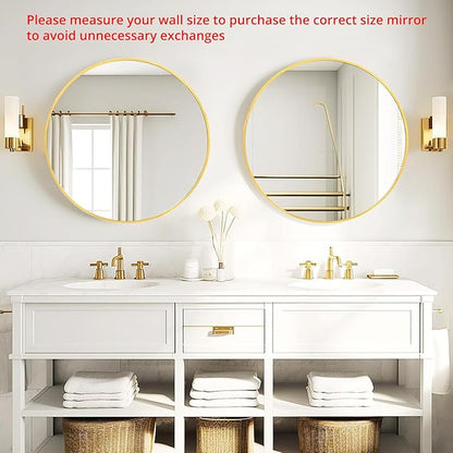 Fabuday Gold Circle Mirror for Bathroom - 24 Inch Golden Framed Round Mirror for Wall Decor, Living Room, Bedroom, Entryway Circular Mirrors