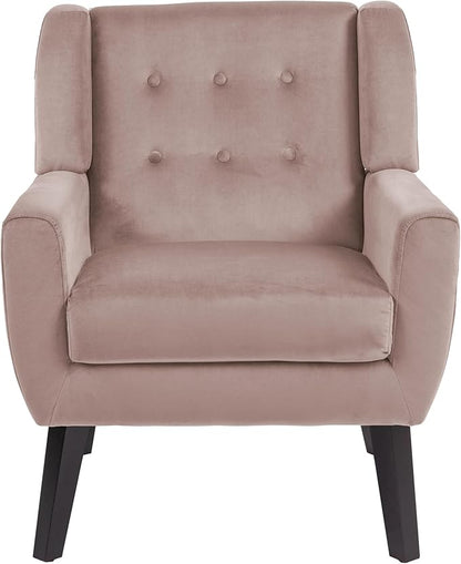 UIXE Accent Chair, Velvet Upholstered Armchair for Living Room, Modern Club Arm Chairs Comfy Single Sofa Button Tufted Bedroom Reading Seat - Skin Pink, Set of 1