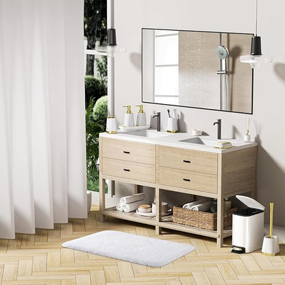 Bathroom Accessories Set - 23 PC Bathroom Sets with Shower Curtain and Rugs, White Bathroom Set, Luxurious Stainless Steel Bathroom Trash Can, Toilet Brush & Soap Dish