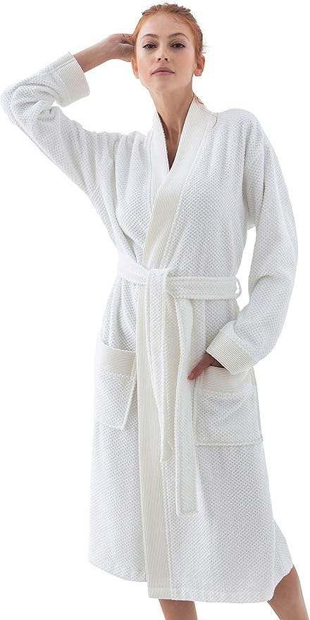 Organic Turkish Cotton Terry Hooded Kimono Bathrobe, Robe for Women