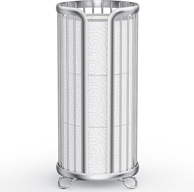 Toilet Paper Holder Stand, Freestanding Toilet Tissue Organizer, Minimalistic Storage Solution, Reserve Mega Rolls-Silver