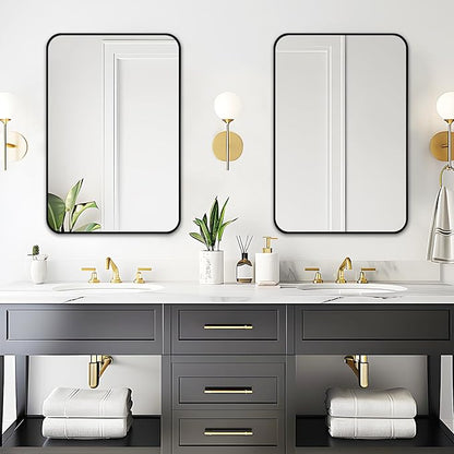 Fabuday Small Black Bathrrom Mirror for Over Sink - 16x24 Framed Rectangle Wall Mirror, Matte Metal Rectangular Vanity Mirrors for Bedroom, Living Room, Entryway, Hallway, Horizontally/Vertically