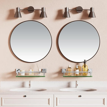 Alise Bathroom Glass Shelf with Stainless Steel Railing, Polished Chrome Small Tempered Glass Floating Wall Shelf Over The Toilet, 16 inch