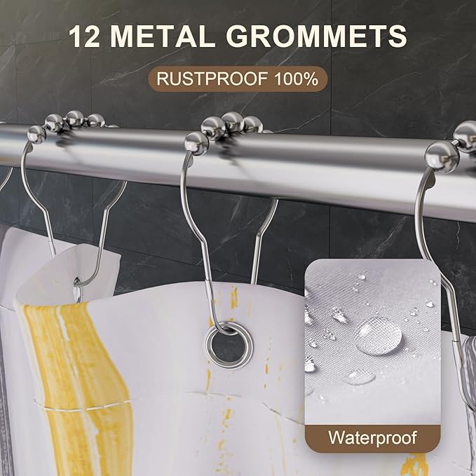 Black Bathroom Accessories Set - 24PCS Bathroom Sets with Shower Curtain and Rugs,Waterproof Black and White Shower Curtain Set, Toilet Brush, Trash Can & Soap Dispenser