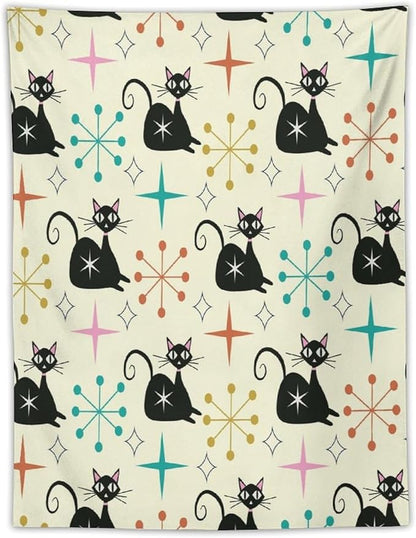 ICMOLYYENLO Abstract Cat Tapestry, Medieval Abstract Atomic Star Cat Vintage Home Wall Hanging Art Tapestry for Bedroom Living Room Dormitory 60x60 Inch