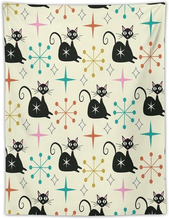 ICMOLYYENLO Abstract Cat Tapestry, Medieval Abstract Atomic Star Cat Vintage Home Wall Hanging Art Tapestry for Bedroom Living Room Dormitory 40x60 Inch