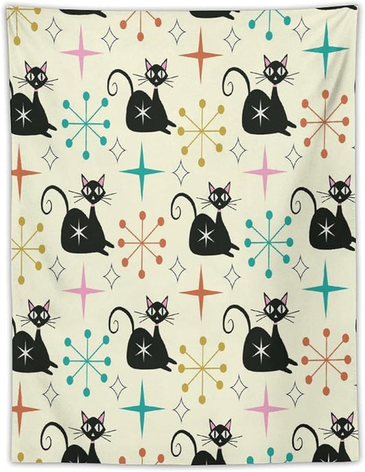 ICMOLYYENLO Abstract Cat Tapestry, Medieval Abstract Atomic Star Cat Vintage Home Wall Hanging Art Tapestry for Bedroom Living Room Dormitory 40x60 Inch