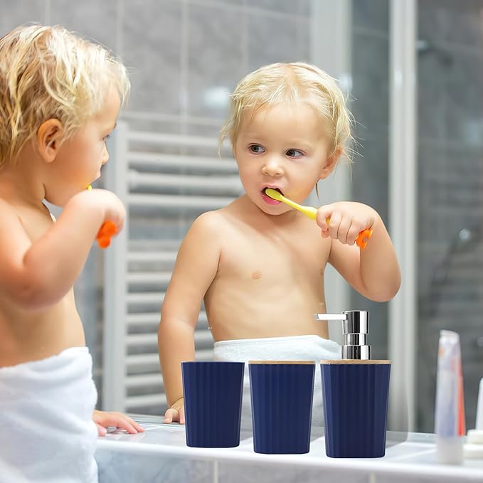 Blue Bathroom Set - Navy Blue Bathroom Accessories Set with with Trash Can,Toothbrush Holder,Toothbrush Cup,Soap Dispenser,Tray,Soap Dish,Toilet Brush,Qtip Holders for Bathroom Home Decor