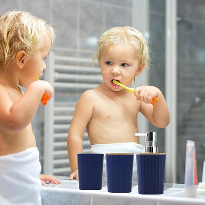 Blue Bathroom Set - Navy Blue Bathroom Accessories Set with with Trash Can,Toothbrush Holder,Toothbrush Cup,Soap Dispenser,Tray,Soap Dish,Toilet Brush,Qtip Holders for Bathroom Home Decor