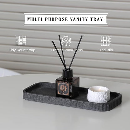 Bathroom Accessory Set - 6 Pieces Bathroom Accessories Set Complete with Soap Dispenser, Toothbrush Holders, Tumbler, Vanity Tray and 2 Qtip Holder for Home Organizer and Decor, Dark Grey