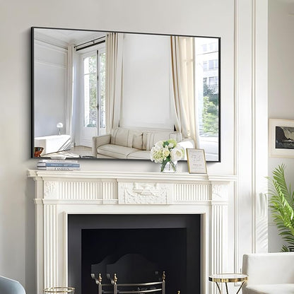 Bathroom Black Mirror, 36x55in Black Rectangle Mirror with Thin Metal Frame, Large Rectangular Wall Mirror for Bathroom, Living Room, Hair Salon, Big Farmhouse Mirror Hang Horizontal/Vertical