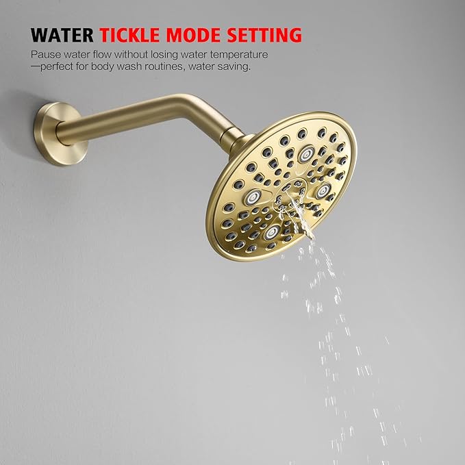 sumerain Modern Shower Faucet Set with 6-Spray Shower Head, Tub Spout and Shower Trim Kit with Valve, Brushed Gold Finish